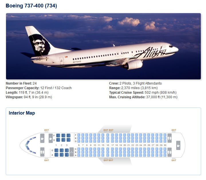 What are the seat selections on the Alaska Airlines?